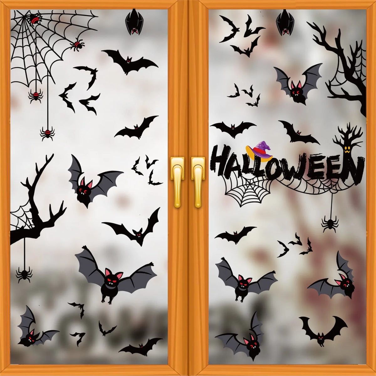 Halloween Window Cling Sticker Set, Skeleton, Witch and Ghost Designs