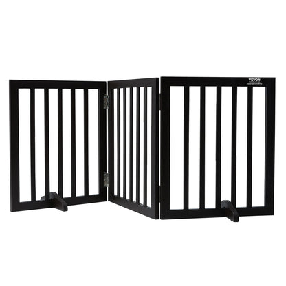 Freestanding Wood Pet Gate — Foldable 3-Panel Expandable Dog Barrier, 60 in (153 cm)