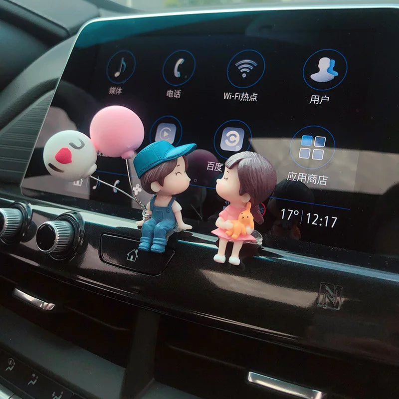 Cute Cartoon Couple Car Dashboard Figurines - Romantic Balloon Ornament Car Interior Gift