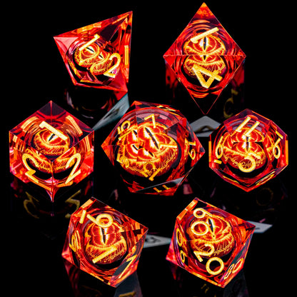 7-Piece Liquid Core Eye of Sauron Resin Dice Set Sharp-Edge D20 for D&D Tabletop RPG