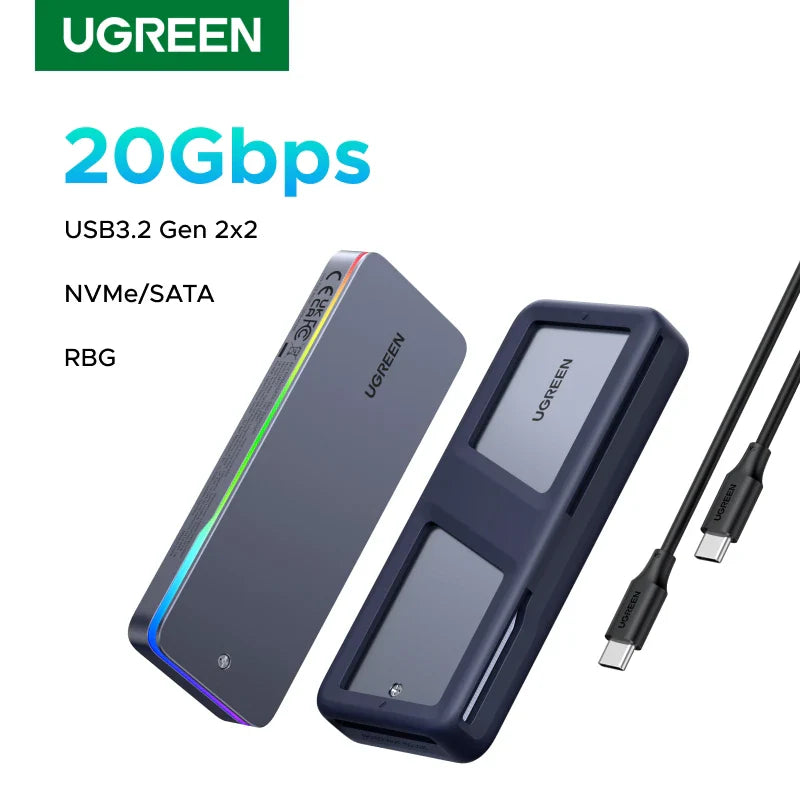 20Gbps M.2 NVMe/SATA SSD Enclosure USB-C — USB 3.2 Gen2x2 with RGB