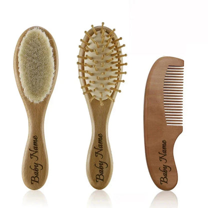 Personalized Wooden Baby Brush – Custom Name Wool Comb for Kids