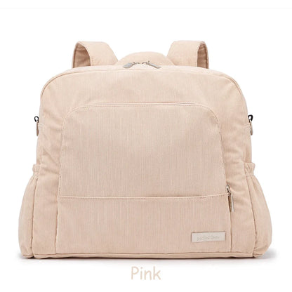 Large Corduroy Diaper Backpack for Mom – Spacious Baby Changing Bag with Multiple Pockets