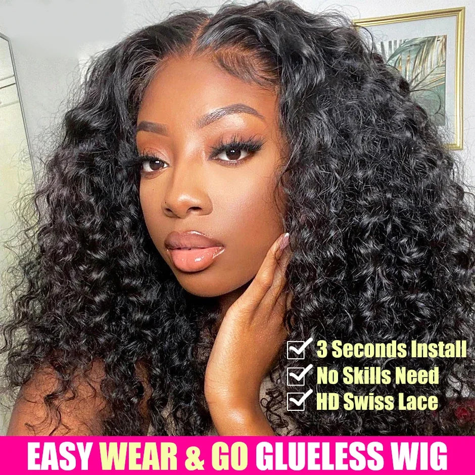 Glueless Deep Wave Human Hair Wig - Pre-Cut HD Lace, Pre-Plucked Hairline, 16 to 34in, 200 or 220 Density