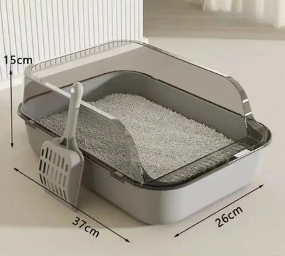 Semi-Enclosed Cat Litter Box Splashproof High-Side Kitten Litter Tray for Indoor Use