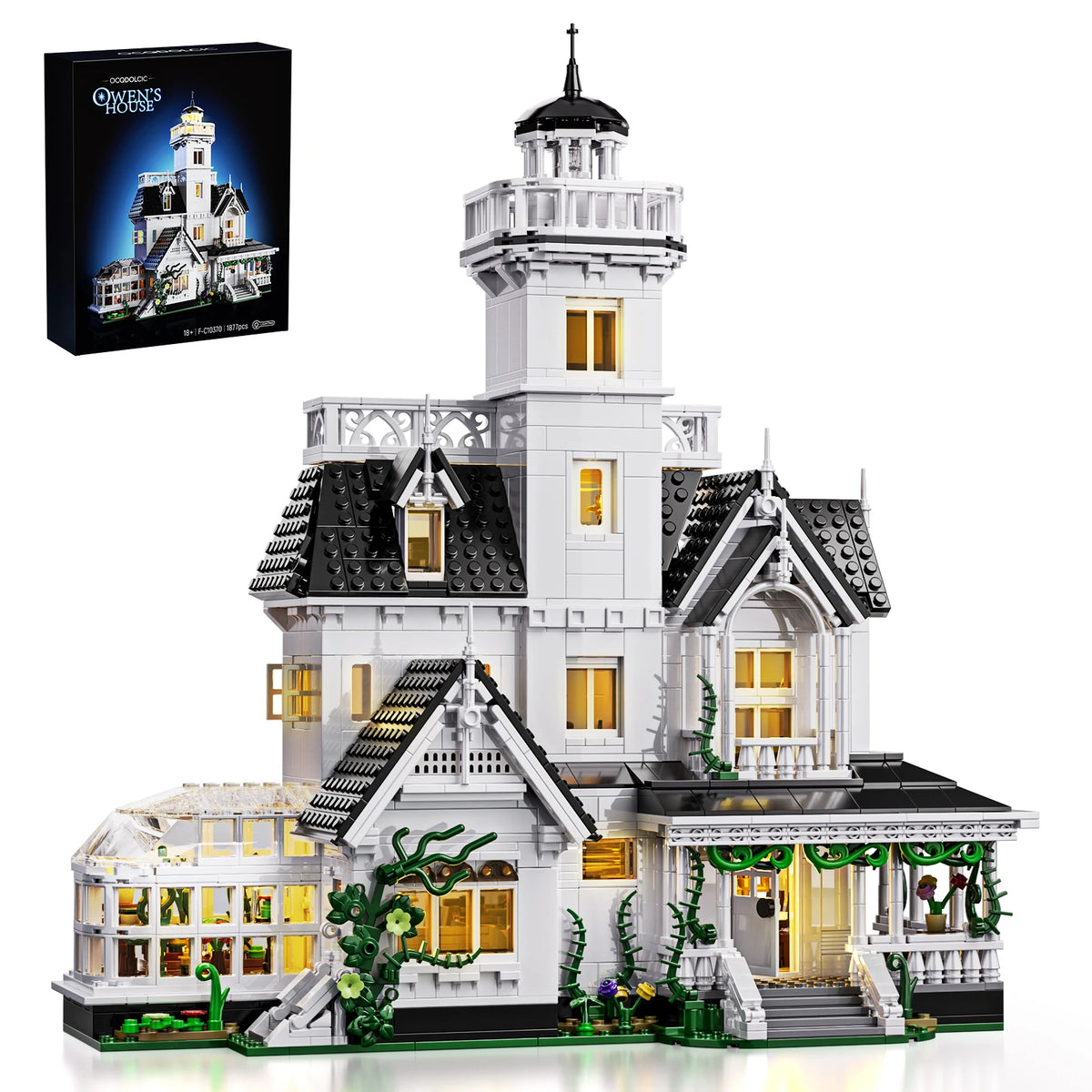 Victorian Magic House Building Set with LED Light – 1,877-Piece Block Model for Adults