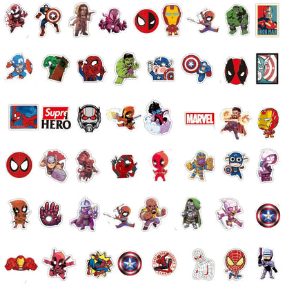50/100PCS Marvel The Avengers Anime Cartoon Stickers DIY Laptop Skateboard Phone Bike Car Waterproof Sticker Decals