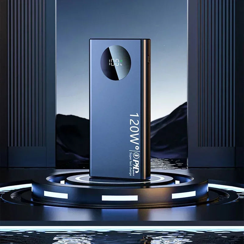 120W Fast Charging Power Bank — Portable Battery 10000/30000/50000mAh with Built-in Cable & LED Display