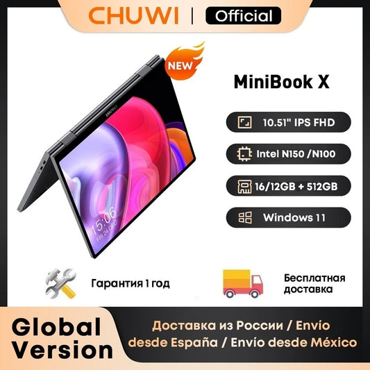 10.5-inch (26.7 cm) 2-in-1 Laptop Tablet – Intel Celeron N-Series, 12GB/16GB LPDDR5, 512GB SSD, 1920×1200 IPS, Windows 11