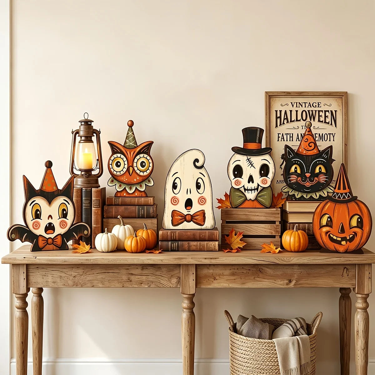 Wooden Halloween Witch Owl Shelf Decor - 1pc
