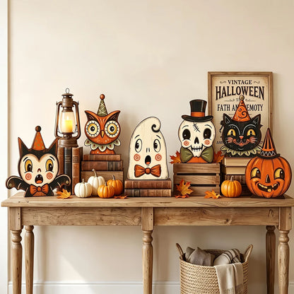 Wooden Halloween Witch Owl Shelf Decor - 1pc