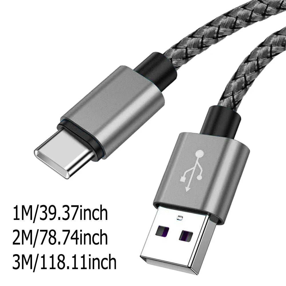 USB A to Type C Charging Cable 2A Fast Charger Nylon Data Cable 1M 2M 3M For Android Huawei Samsung TypeC Phone Charging Device
