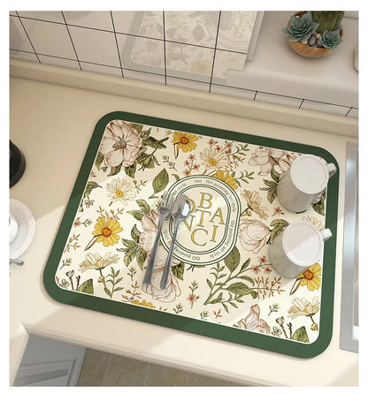 Absorbent Diatom Mud Dish Drying Mat – Non-Slip Quick-Dry Kitchen & Bathroom Drain Pad