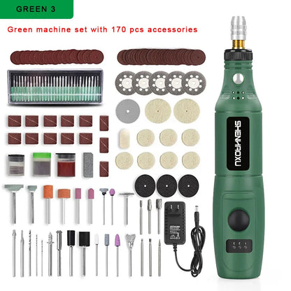 Mini Rotary Tool Kit — 3-Speed Engraver & Grinder with 25-Piece Accessories (100–240V / 3.7V)