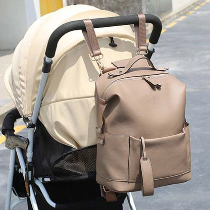 PU Leather Diaper Bag — Large Capacity Maternity Backpack with Changing Pad & Detachable Stroller Straps