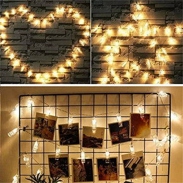 3M (9.8 ft) 20-LED Photo Clip Fairy String Lights - Battery-Operated Card Holder Garland for Christmas & Weddings