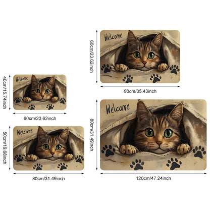 VIKAMA Cartoon Cute Cat Carpet Soft Doormat Welcome Mat Living Room Carpet Kitchen Rug Rug For Bedroom Outdoor Carpet Home Dec
