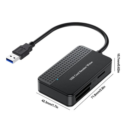 USB 3.0 Type-C 4-in-1 Card Reader — SD / TF (microSD) / CF (CompactFlash) / MS, 5Gbps, 20cm (7.9in) Cable