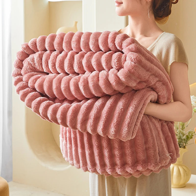 Ribbed Fleece Throw Blanket – Soft & Warm for Bed, Sofa & Home