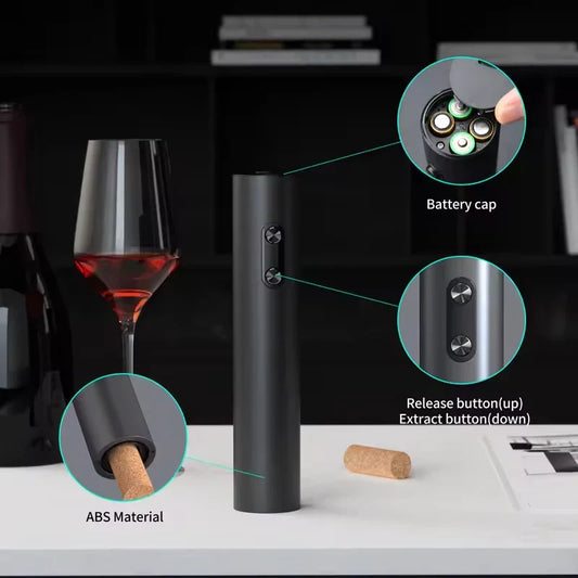 Electric Automatic Wine Opener Set — Battery-Powered Bottle Opener with Pourer, Vacuum Stopper & Foil Cutter Gift Set