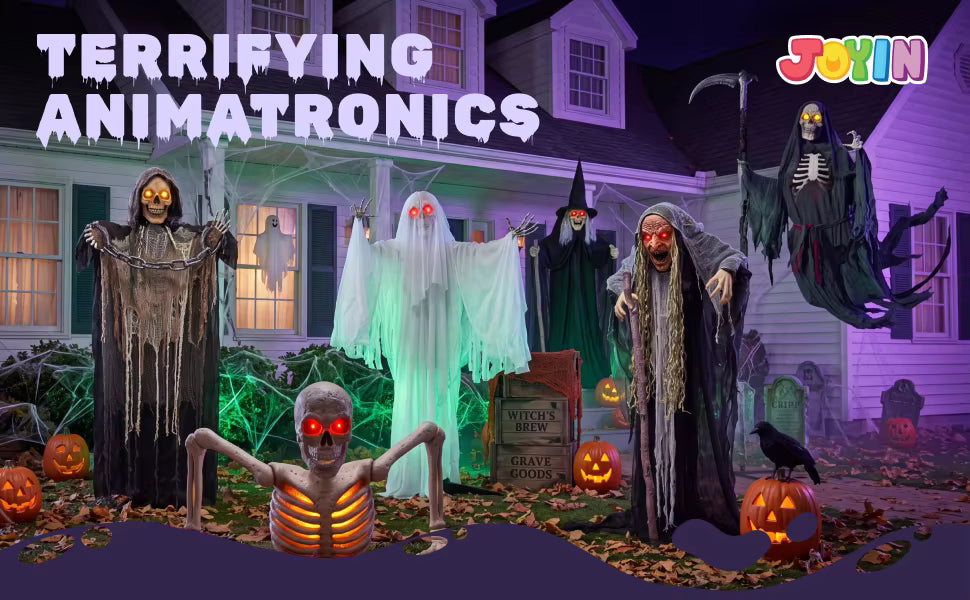 Joyfy 49-Inch Sound-Activated Animatronic Sitting Scarecrow with LED Eyes