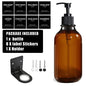 500ml (16.9 fl oz) Amber Refillable Pump Bottle Set with Black Label Stickers - Shampoo, Shower Gel & Liquid Soap Dispensers for Bathroom & Kitchen