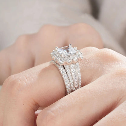 Newshe 925 Sterling Silver Halo Bridal Ring Set – Princess Cut CZ Engagement & Wedding Rings for Women