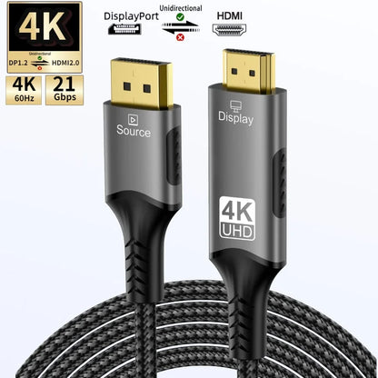 FDBRO DisplayPort to HDMI Cable - Uni-Directional, 4K@60Hz, HDR, VRR, Gold-Plated, Nylon Braided, 3.3/6.6/9.8ft, 1-5 Pack