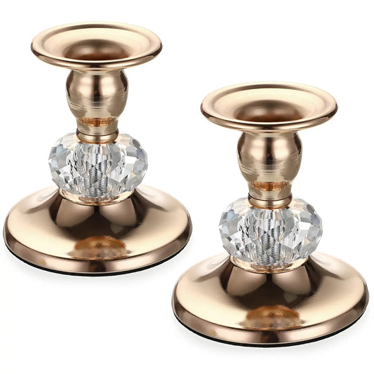 2-Pack Gold Metal Taper Candle Holders – Vintage Brass Taper Candlesticks for Wedding & Home Decor