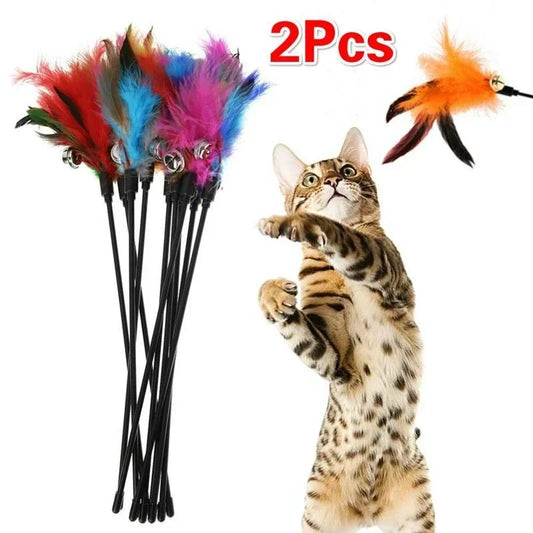 2-Pack Feather Wand for Cats with Bell — Interactive Cat Teaser Toy