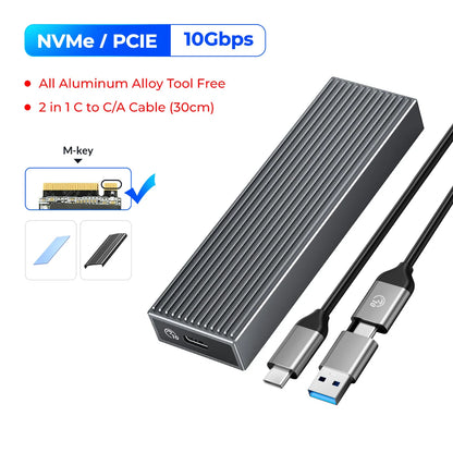 M.2 NVMe & SATA SSD Enclosure USB-C 10Gbps/20Gbps — 2230–2280 Supported