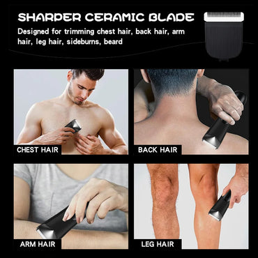 Men's Groin & Body Hair Trimmer Electric Wet and Dry Shaver with Stainless Steel Blade and 2 Guard Combs