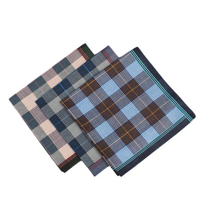 6-Pack Men's Cotton Striped Handkerchiefs 15.7in (40 cm) Plaid Square - Thin Style