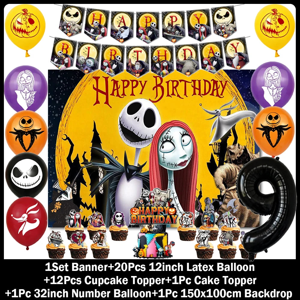 Halloween Birthday Party Decoration Kit with Balloons and Backdrop Options