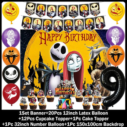 Halloween Birthday Party Decoration Kit with Balloons and Backdrop Options