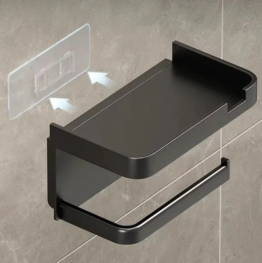 Wall-Mounted Toilet Paper Holder with Shelf — ABS Plastic Storage Rack for Bathroom & Kitchen, Phone and Towel Organizer