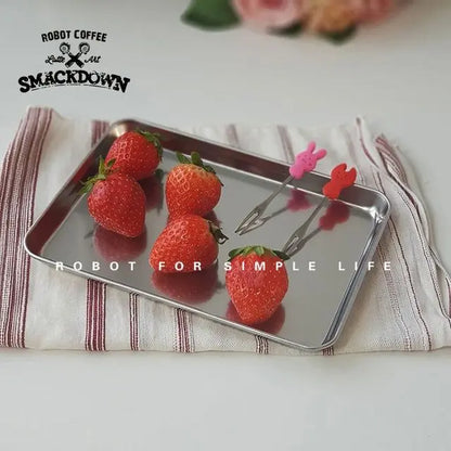 Nordic Stainless Steel Rectangular Dessert & Snack Serving Tray for Coffee Shops and Home