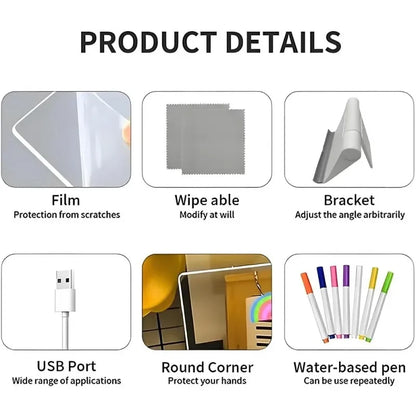 LED Acrylic Message Board – Rewritable Glowing Drawing & Message Lamp with 7 Color Pens