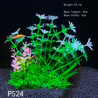 Artificial Aquarium Plants – Plastic Underwater Green Shrubs with Resin Base, Fish Tank Decoration