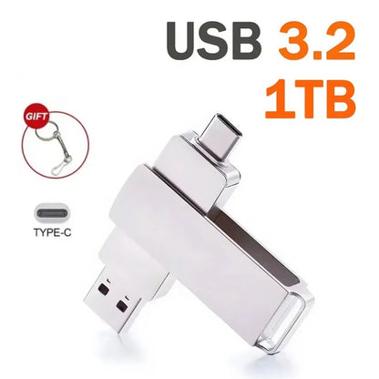 16TB USB 3.2 Flash Drive — 2-in-1 USB-C & USB-A OTG Pendrive, High-Speed Waterproof