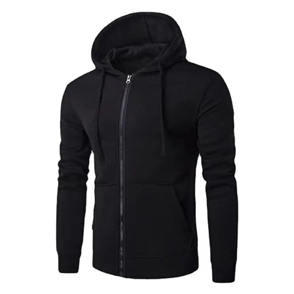 Men's Slim-Fit Zipper Hoodie Jacket – Autumn/Winter Long Sleeve Knit Polyester