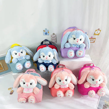 Plush 3D Rabbit Kids Backpack – Cute Bow Tie Cartoon Preschool & Kindergarten School Bag