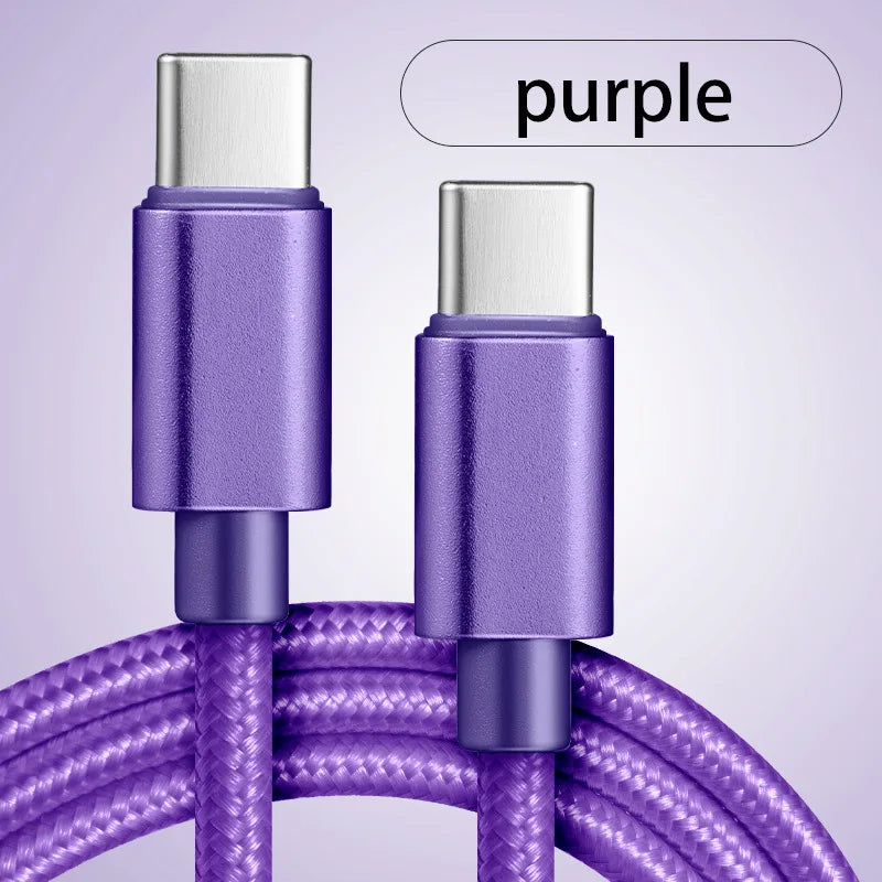 66W 5A Nylon USB-C to USB-C Fast Charging Cable — 1m/3.3ft, 2m/6.6ft, 3m/9.8ft | Braided PD Quick Charge for USB-C Devices