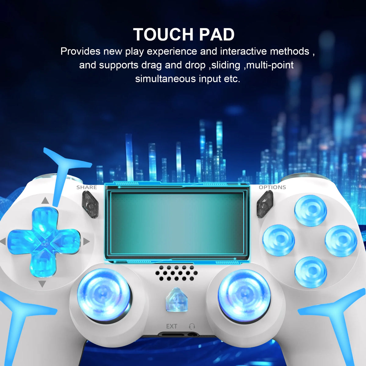 GAMINJA P412 Wireless Game Controller - PS4/PS3/PC, 6-Axis Gyro, Dual Vibration, Non-Linear Triggers, 600mAh, 6-8Hr Battery, Black/White