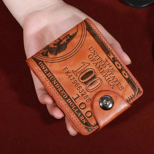 PU Leather Wallet with USD Print, High-Capacity Card & Cash Organizer with Zipper