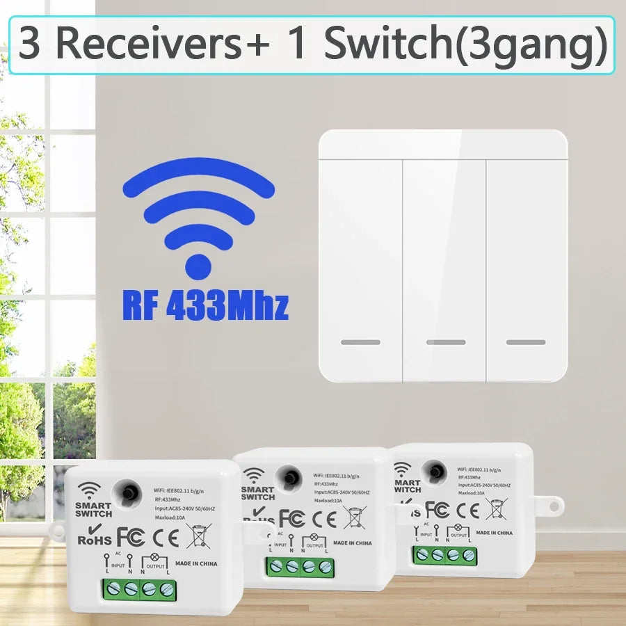 86 Wireless Light Wall Switch RF 433Mhz Remote Control Mini Relay Receiver Smart Lighting Switch For Lamp LED 10A 110V 220V 1pc