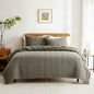 Full/Queen Size 3-Piece Sage Green Faded Stone Washed Cotton Quilt Set
