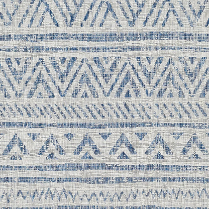 6.5 ft. x 9 ft. Blue Grey Chevron Coastal Boho Style Indoor Outdoor Area Rug