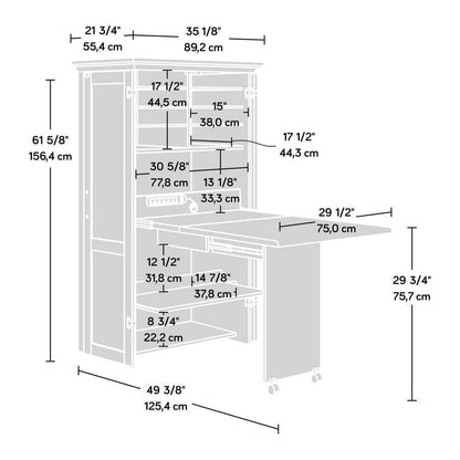 Armoire with Drop Leaf Computer Desk Craft Table in Dark Brown Wood Finish