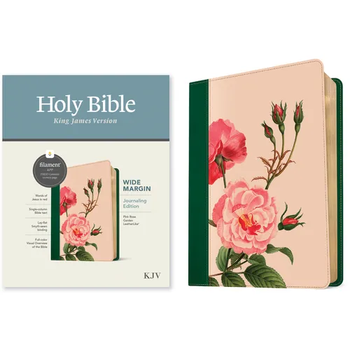 KJV Wide Margin Bible, Filament Enabled (Leatherlike, Pink Rose Garden, Red Letter) - Imitation Leather